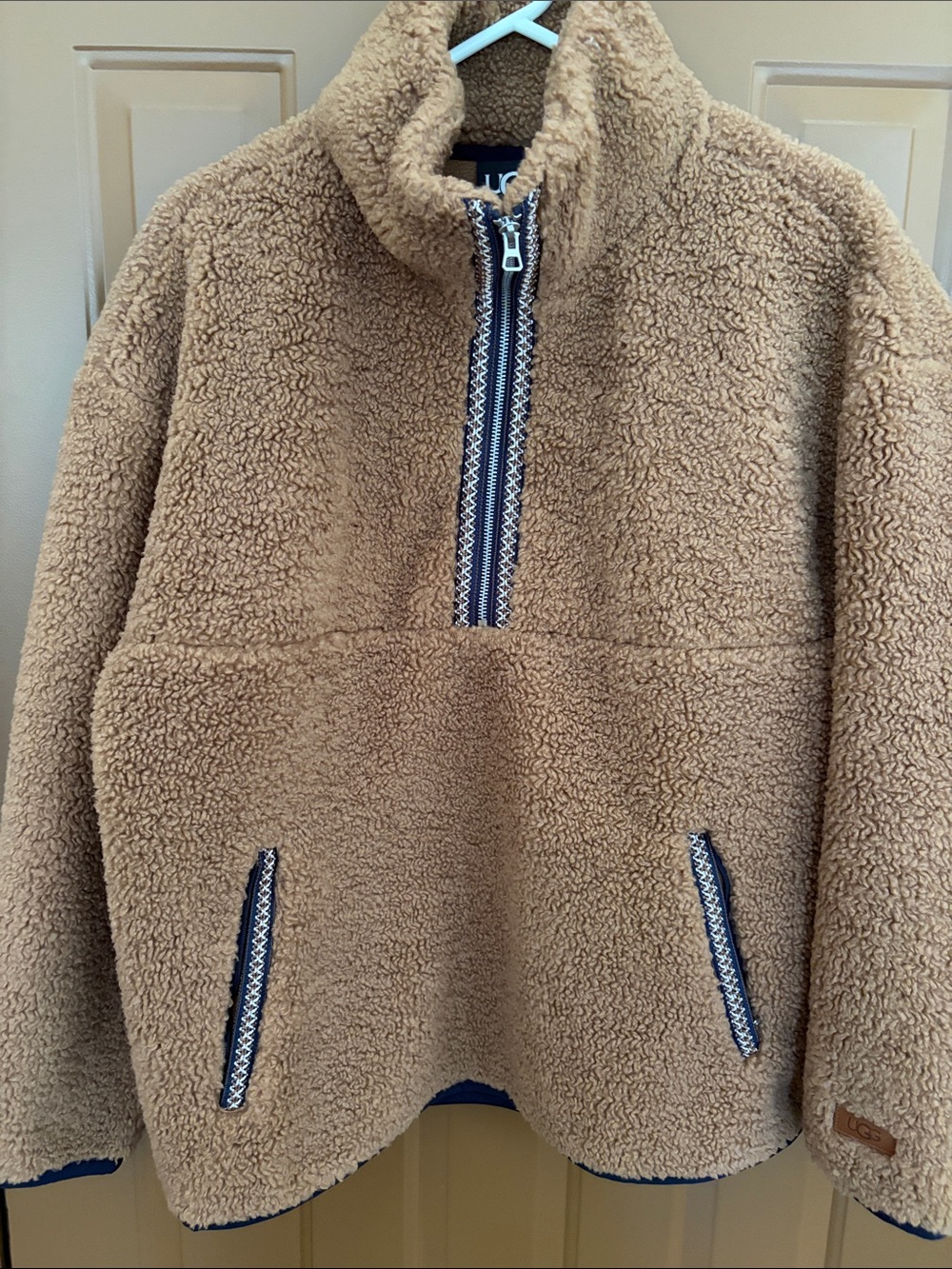 UGG Tan Sherpa Quarter-Zip Pullover